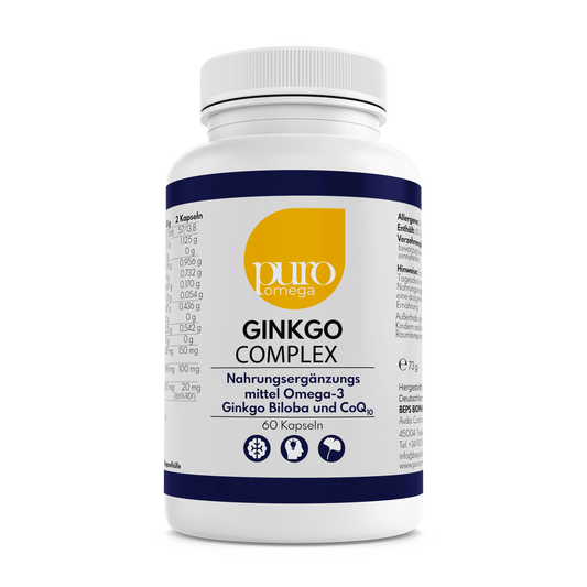 Omega-3 mit Ginkgo Biloba, Coenzym Q10 und Vitamin E – Ginkgo Complex von Puro Omega [60 Kapseln]