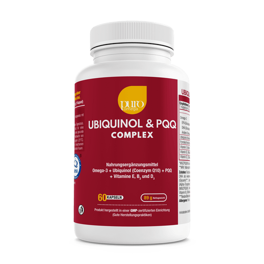 Puro Omega Ubiquinol Complex: Omega-3 mit Coenzym Q10, PQQ und Vitaminen E, B2 und D3 für optimierte Leistungsfähigkeit  [60 Kapseln]